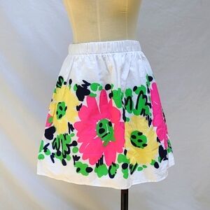 Lilly Pulitzer cotton skirt,floral print,elastic waist,S, pink & yellow flowers